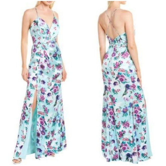 Love Dresses & Skirts - Love by Thera Floral Watercolor Printed Faux-Wrap Charmeuse Halter dress SZ 10